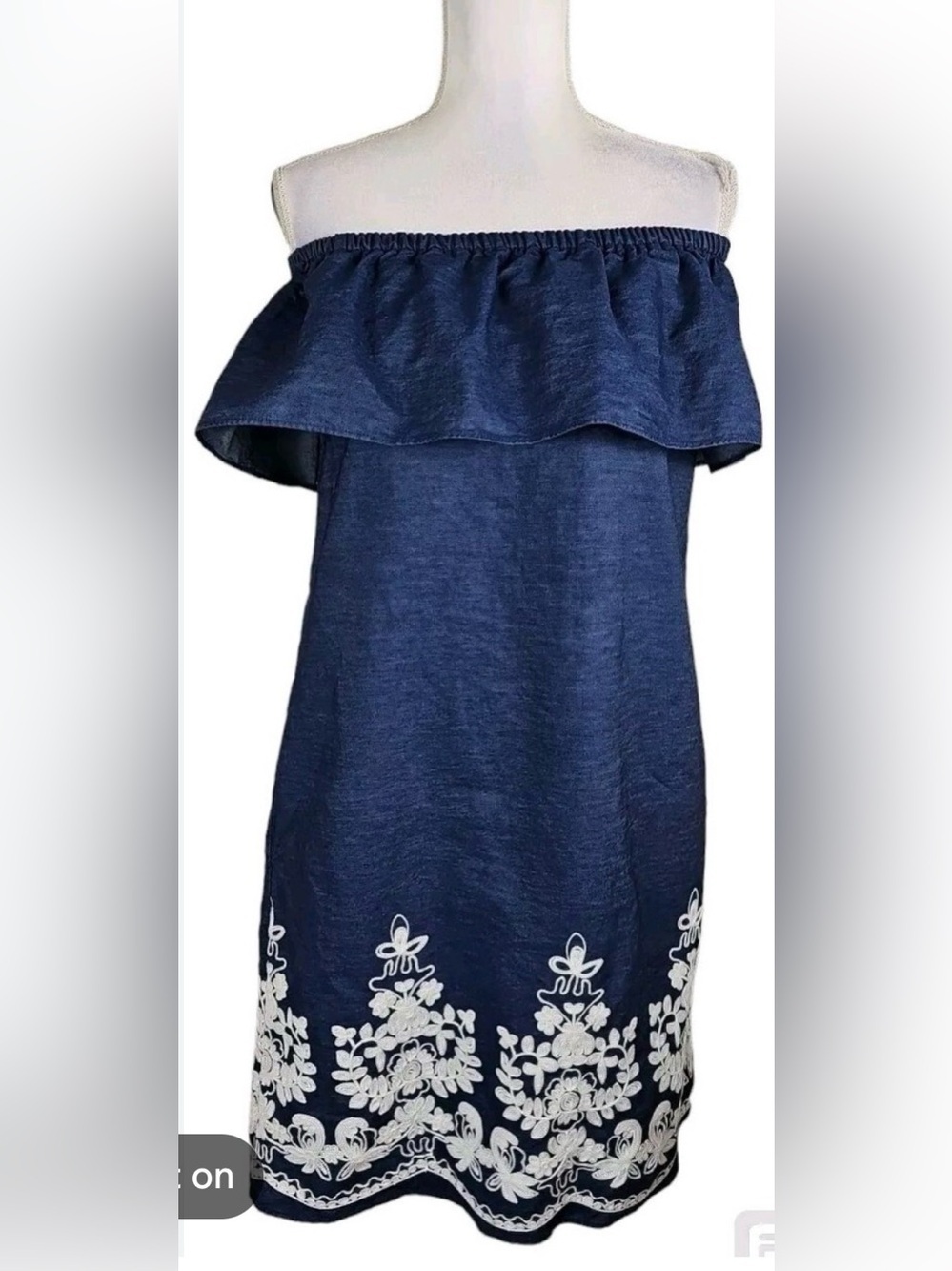 Westport 1962 Off-Shoulder Denim Embroidered Dress